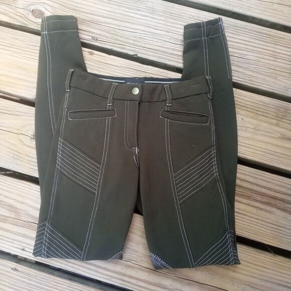 GHO DHO Riding Breeches SZ 24 Green Crocodile Print Re-Inforced Leg Equestrian - Picture 2 of 14